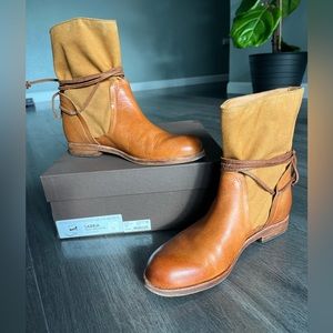 Patricia Nash Sabbia Leather Canvas Boots. Size 7.5 Mid Moto Style